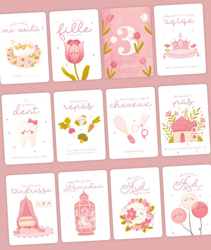Ma première année - Cartes - étapes de mon bébé musulman (version fille) | DeeniLearn - Kokechli DeeniLearn