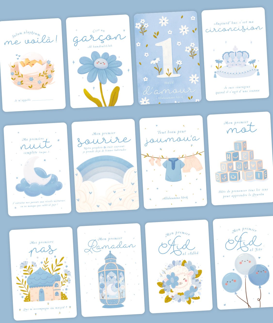 Ma première année - Cartes - étapes de mon bébé musulman (version garçon) | DeeniLearn - Kokechli DeeniLearn