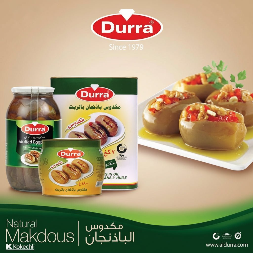Makdous Durra – Aubergines farcies aux noix & piment 600g - Kokechli Durra
