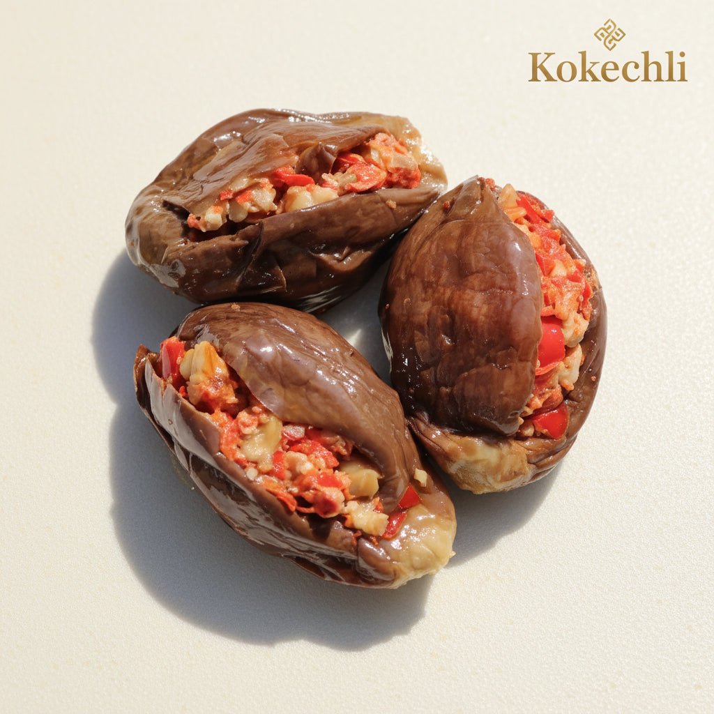 Makdous Durra – Aubergines farcies aux noix & piment 600g - Kokechli Durra