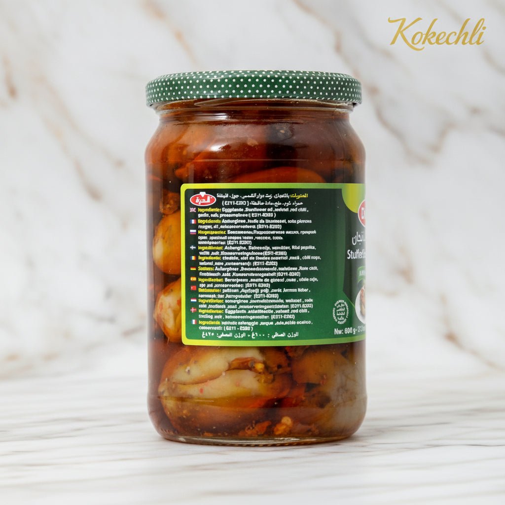 Makdous Durra – Aubergines farcies aux noix & piment 600g - Kokechli Durra