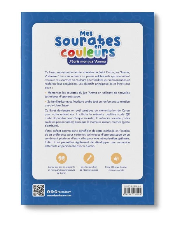 Mes sourates en couleurs – J’écris mon Juz ‘Amma (Bleu) - Édition : DeeniLearn - KokechliDeeniLearn