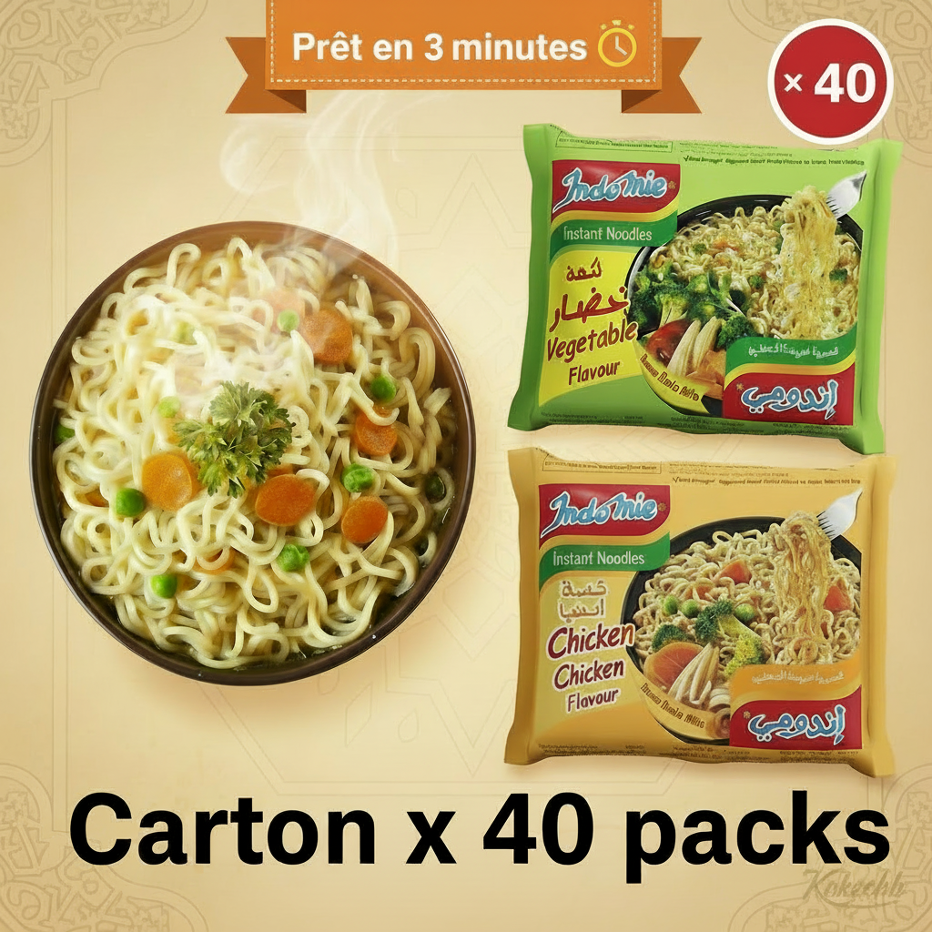 40 x Nouilles instantanées Indomie  –  Repas rapide 3 min - Saveur au choix ( poulet, légumes)