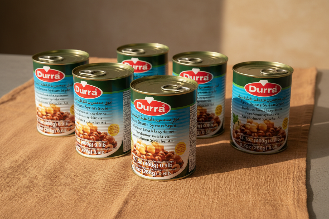 Fèves à la Syrienne Durra Ful Medames Syrian Style 400g + 75g offerts – Huile d'olive, Ail & Citron